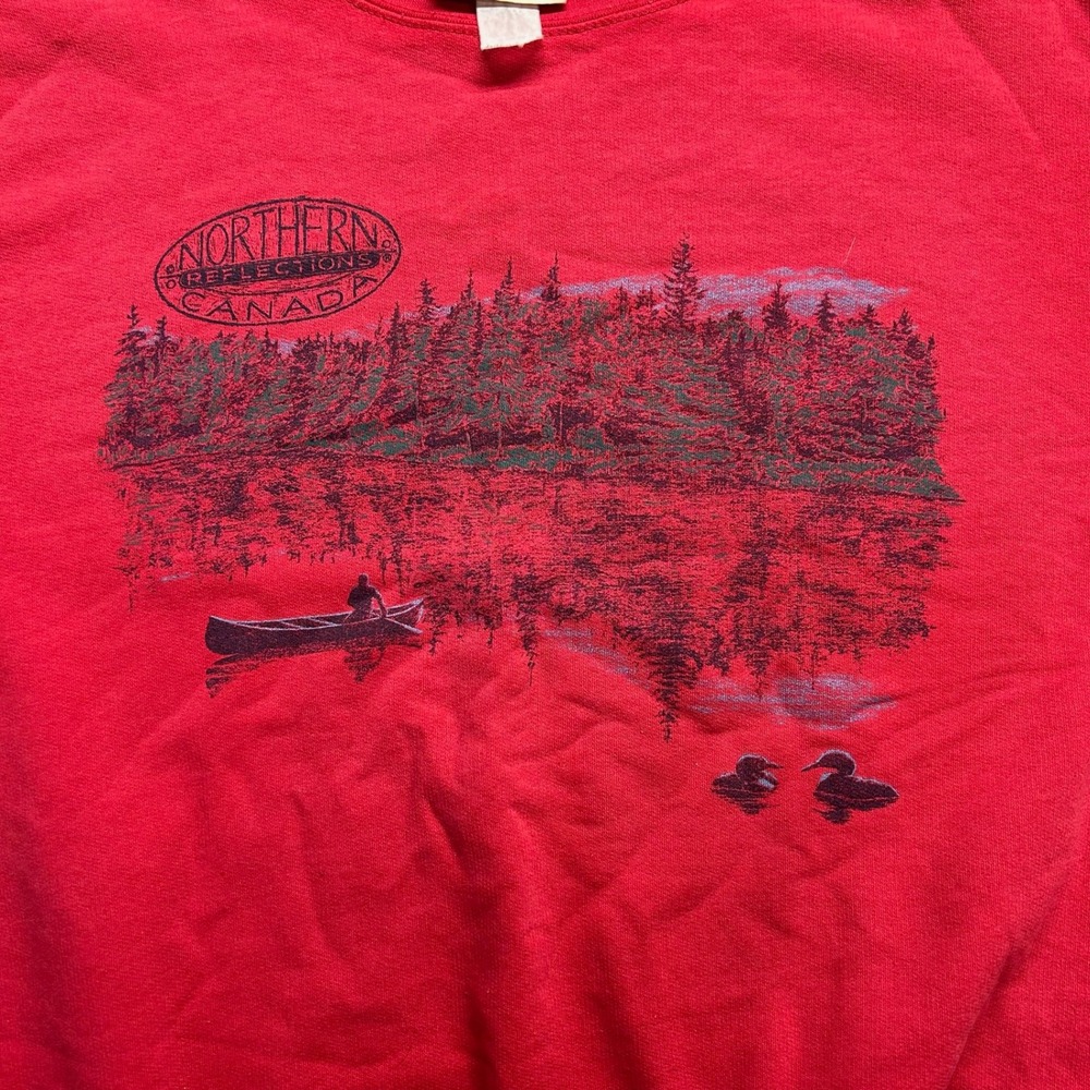 Vintage Northern Reflections Canada Red Graphic Sweatshirt Mens Large Canoe Loon - Picture 2 of 7